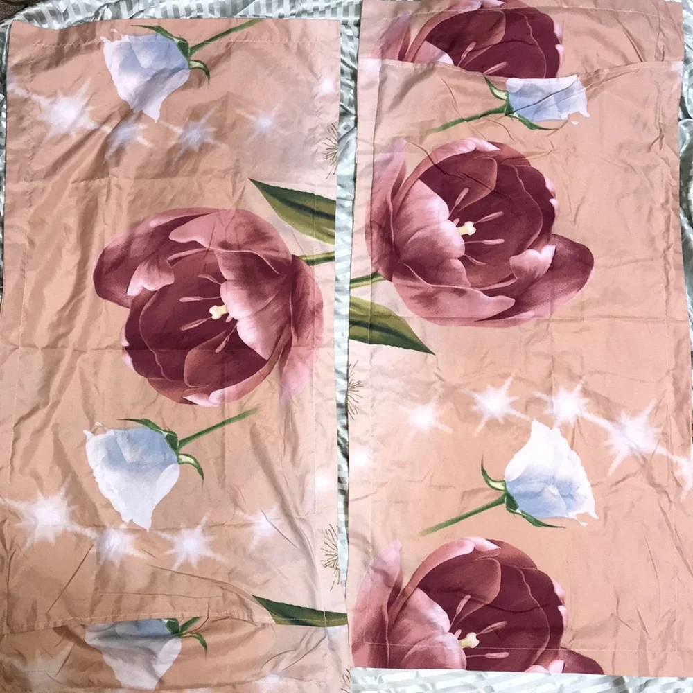 2 King Pillowcase Sets Floral Brown Peach Pink Cottagecore
